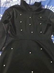 Elegant Black Pearl Embellished Dress