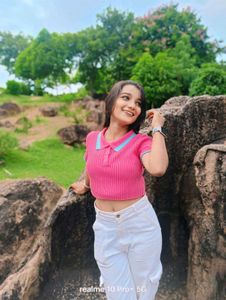 Pink Crop Top With Blue Collar