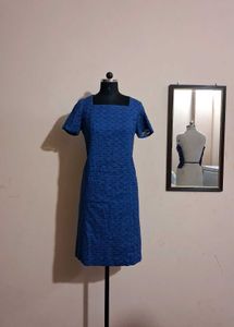 Vintage Blue Square Neck Dress