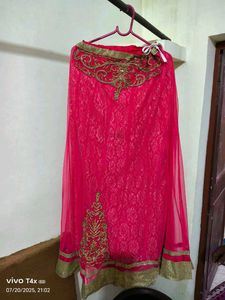 Elegant Pink &amp; Gold Embellished Indian Dress