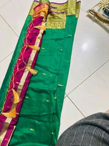 Green Saree with Golden Border