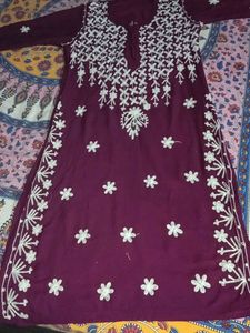 Maroon Embroidered Kurta