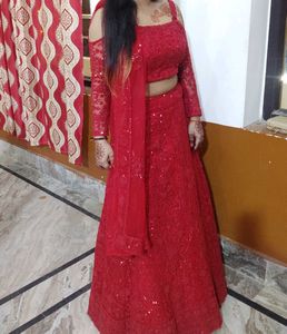 Red Sequin Lehenga