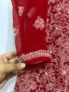 Red Chikankari Embroidered Kurta