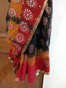 Combo Wedding Georgette Saree, Blouse &amp; Necklace