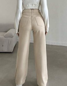 Beige Wide Leg Jeans