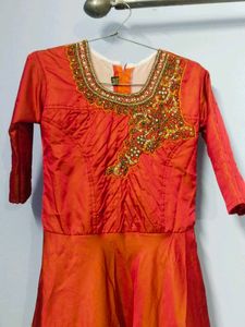 Elegant Orange Embroidered Dress