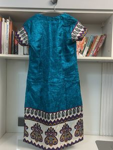 Blue Printed Silk Kurti Small