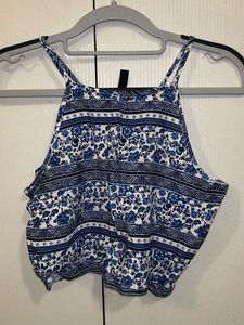 Blue Printed H&M Crop Top