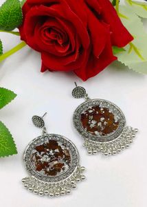 Resin Preserved Rose Silver Earrings