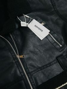 Black Faux Leather Aviator Jacket