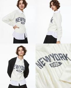 H&amp;M Cream Ribbed “New York” Sweatshirt | Size S
