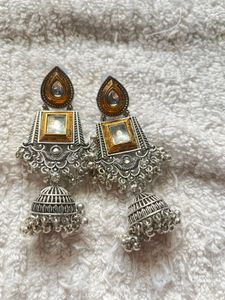 Oxidised Earrings With Thred Jewellery Set