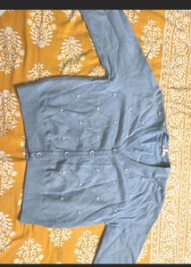 Blue Beaded Cardigan Korean Style