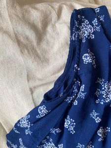 Navy Blue Flower Printed Mini Flare Dress