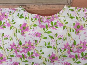 Brand New Floral Print CottonKurti With Pink Botto