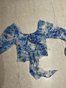 Blue Floral Sheer Top