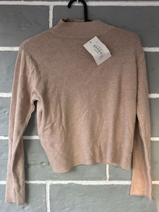 Beige Knit Mock Neck Top