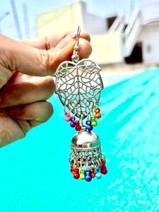 Boho Leaf Jhumka Earrings – Multicolor Beads🌈✨