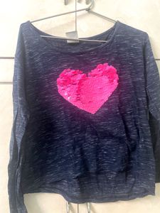 Heart Sequin Long Sleeve Top