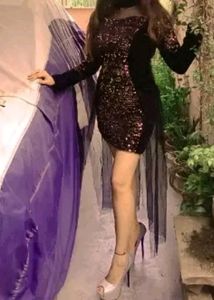 Golden Sequence Black Bodycon Dress For Women