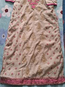 Nude Colour Kurthi With Pink Design