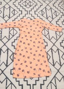 Round Neck Long Kurti 3/4th Sleeves (Orange, XXL)