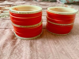 Red &amp; Rhinestone Chura Set