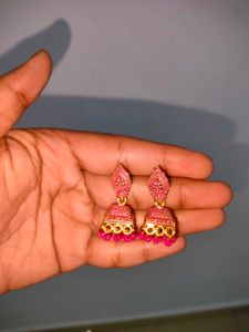 Pink Golden Jhumka