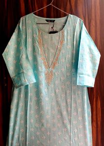 Soothing Aqua Blue Printed Kurta By SOCH