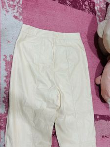 Leather Beige Straight Cutout Pant
