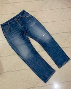 Knee Cut Dark Blue Denim Jeans