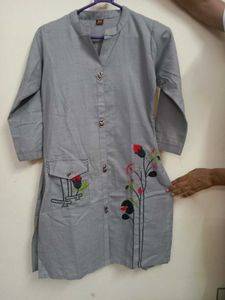 Gray Embroidered Tunic Top