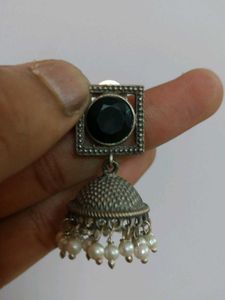 Black Stone Jhumka Earrings