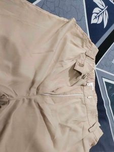 Beige Wide Leg Trousers