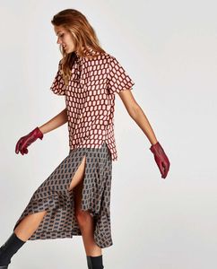 Zara Patterned Tie Neck Top