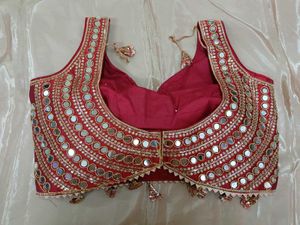 Red Mirror And Sequins work Blouse