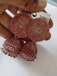 Red Jhumka Earrings