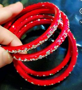 Red &amp; Silver Crystal Bangles (Set of 4)
