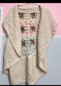 Cozy Handmade Woolen Shrug+floral Back Detail