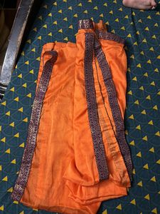 Orange Dupatta With Wine Colour Lace Border