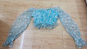 Combo Of Tulle Daisy, Blue, Black Slippers &amp; Top