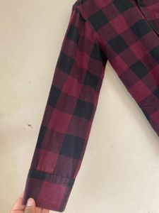 Maroon Buffalo Check Mandarin Collar Shirt