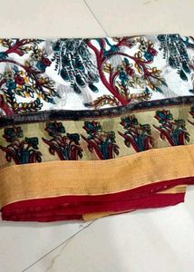 White Cotton Saree Printed