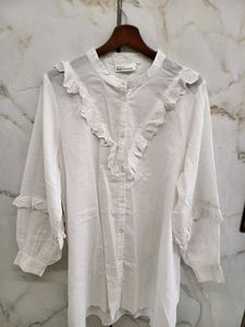 White Ruffle Button Down Tunic