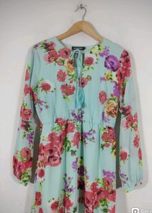 Sassafras Cyan Printed Western Dress(Women)