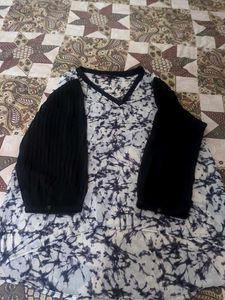 White and Black V-Neck Top