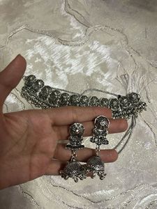 Boho Silver Choker &amp; Earring Set