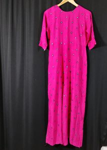 Dark Pink Printed Long Kurti (Women)