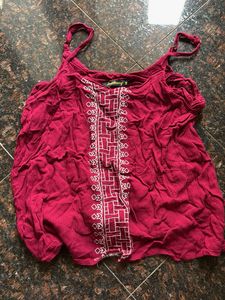 Maroon Embroidered Tank Top